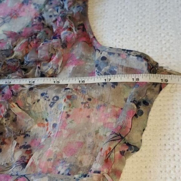 Black Rainn Multi-colored Sleeveless Ruffled Whimsy Buttoned Belted Sz 4 Dress - Picture 6 of 8